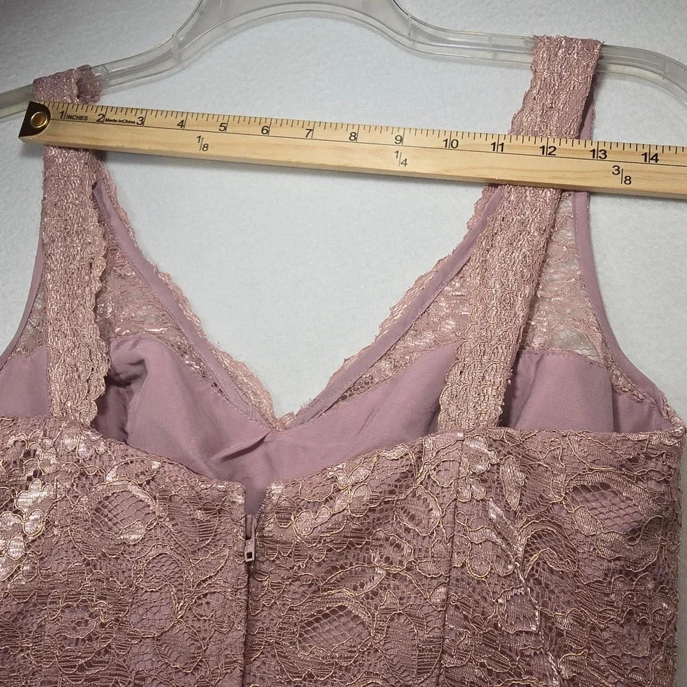 Davids Bridal Mauve Pink Metallic Floral Lace Cocktail Sheath Dress Womens 8